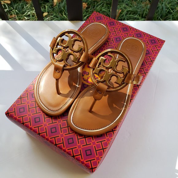 Tory Burch Shoes - Tory Burch Metal Miller Flip Flop Sandals Rose Gld
